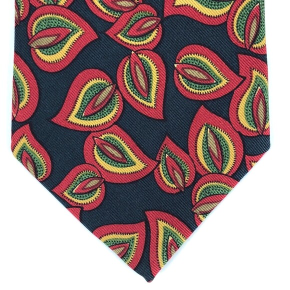 BURBERRYS OF LONDON Tie Black Colorful Leaves Nature Elegant Silk Necktie Italy - Picture 3 of 10